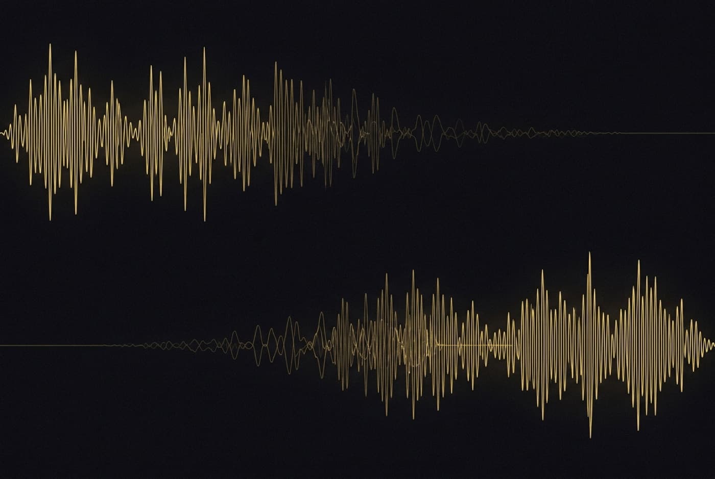 To lydbølger som overlapper der den ene tones ut og den andre inn